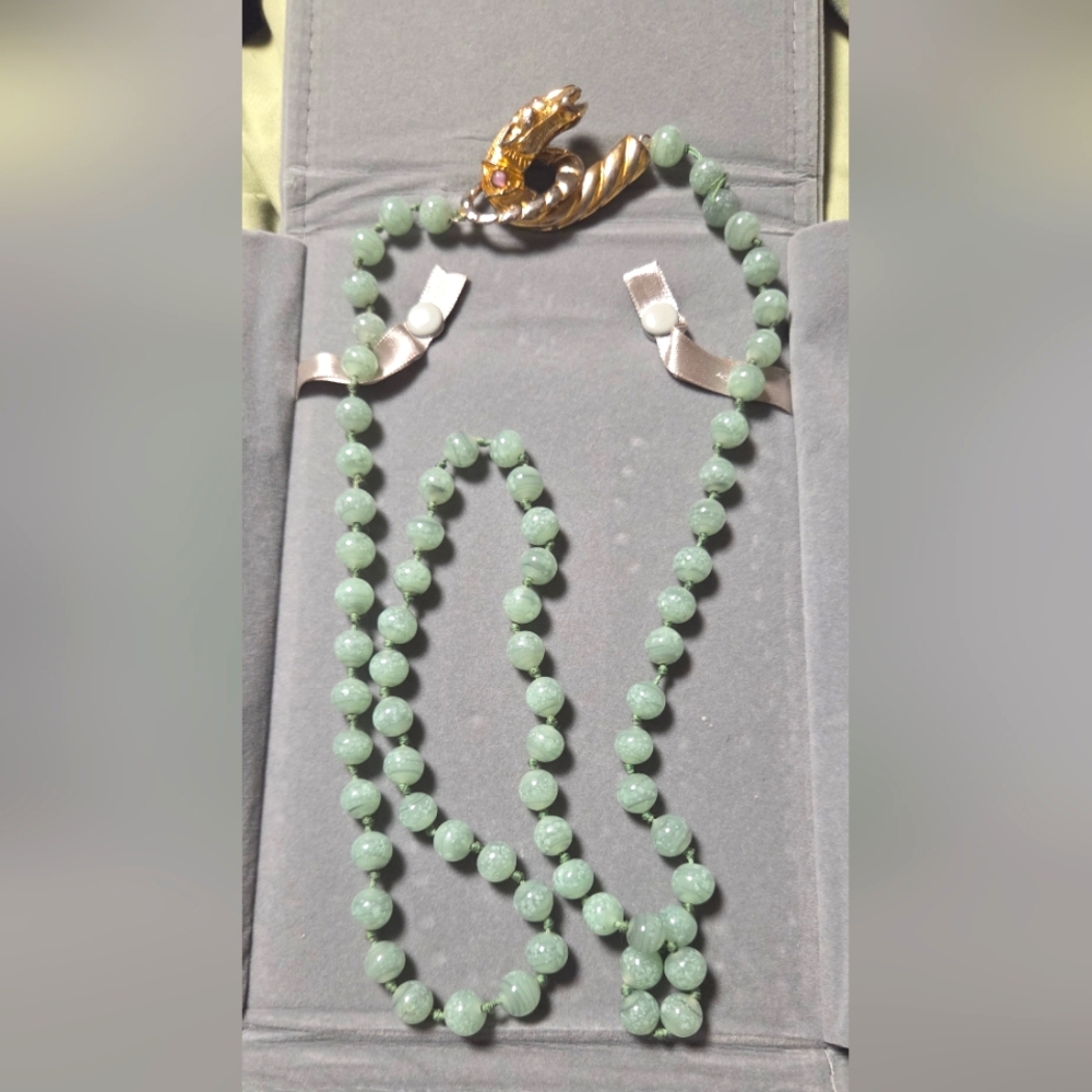 Vintage LES BERNARD JEWELRY necklace jade glass horse head